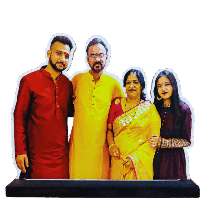 Family photo cutout on a table