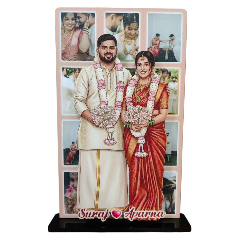 MiniMe Popout couple caricature frame with wedding photos and custom names Suraj Aparna